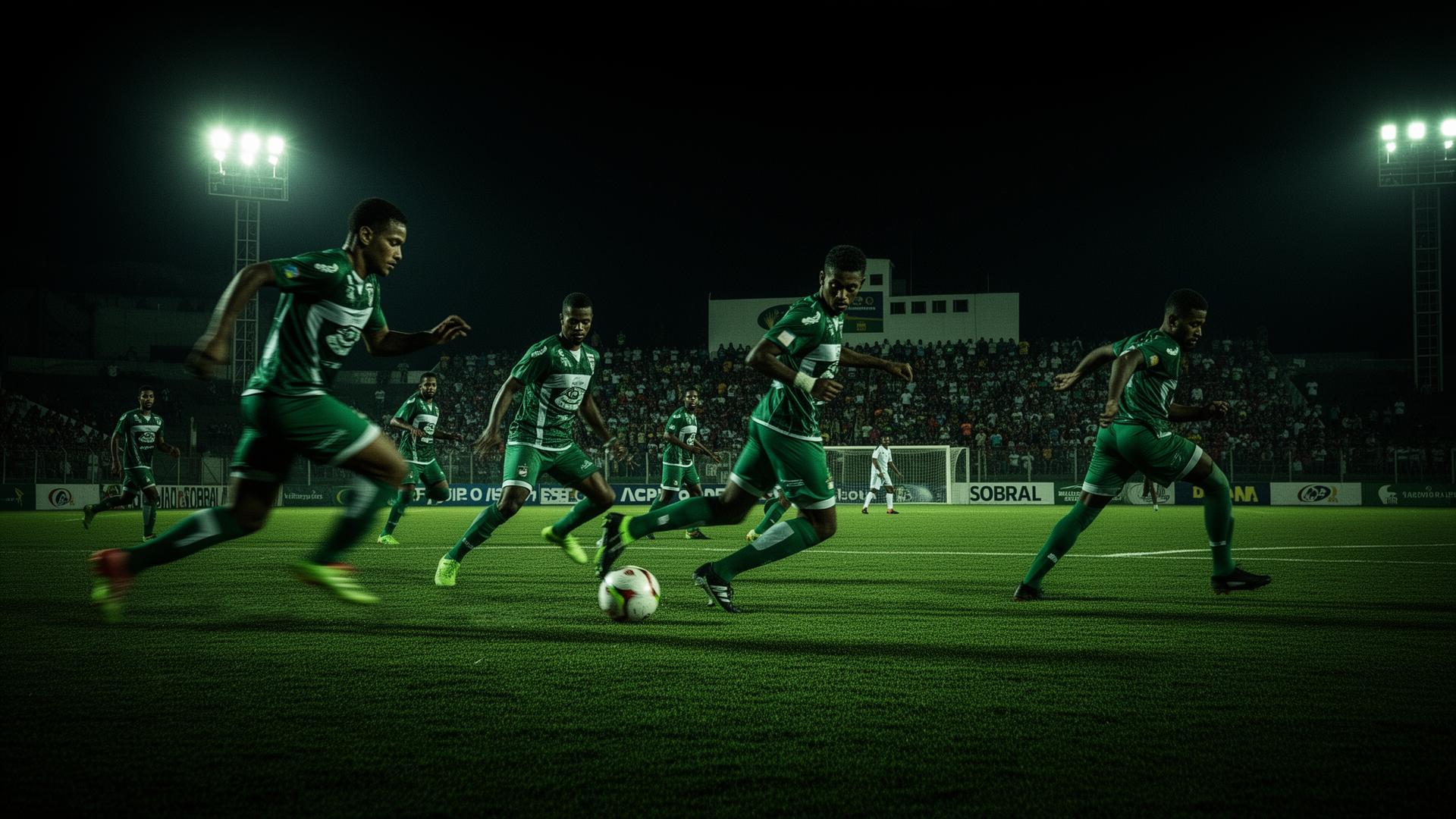 Jogadores em campo iluminado em Sobral